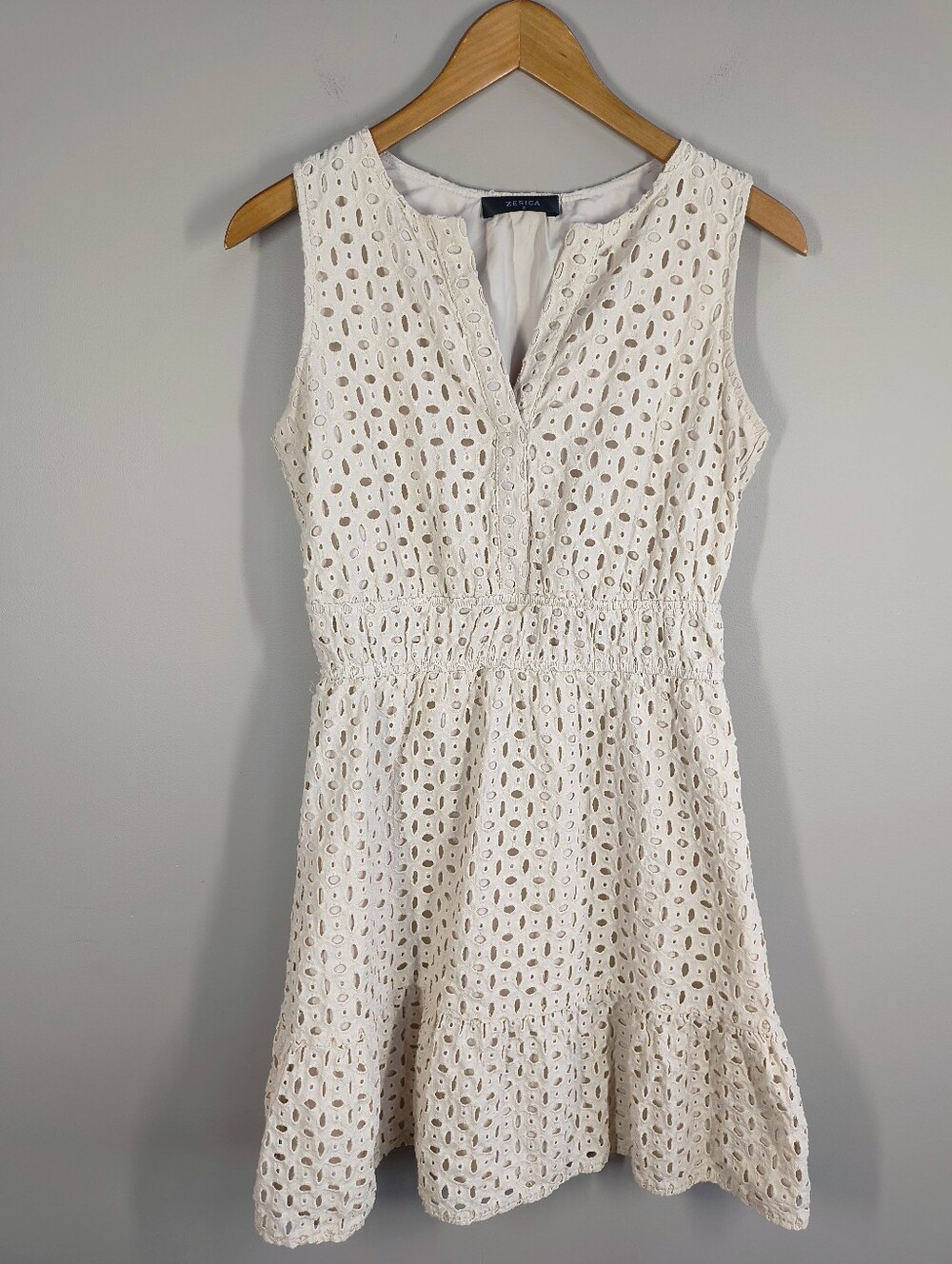 ZESICA White Eyelet Summer Midi Dress, Size S